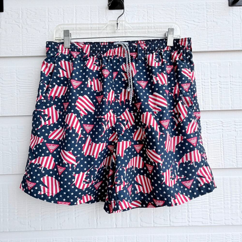 Columbia PFG Americana Flag Fish Shorts Medium Elastic Waist